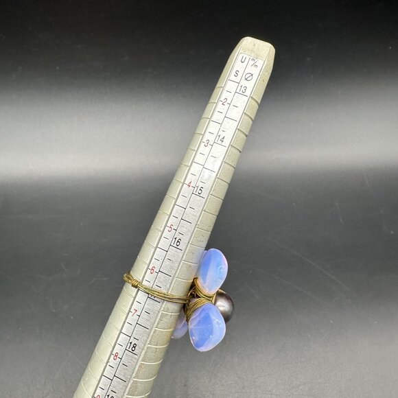 Opalite Ring Copper Wire Flower Power Handmade Floral Blue Purple Size 6.5 - Picture 7 of 8